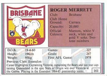 1992 AFL Regina #161 Roger Merrett Back